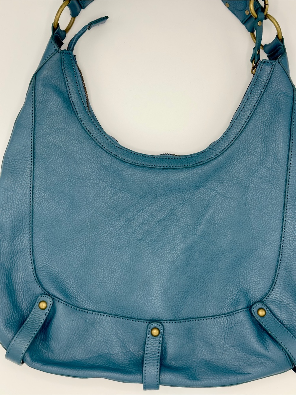 Fossil Blue Leather Shoulder Bag Purse Boho Metal Accents SHB1529 - Picture 7 of 12